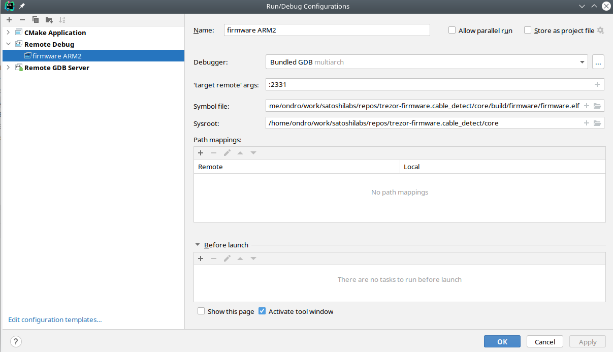 Remote debug settings